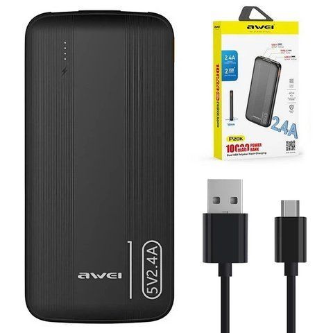 Портативний акумулятор AWEI P20K 10000mAh 2USB / Повербанк для телефону Sp-5020 фото