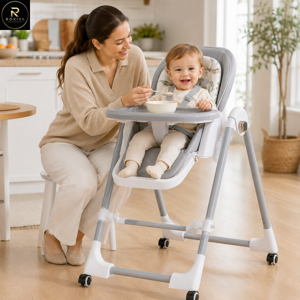 Стільчик для годування BabyChair з регульованою спинкою та столиком, шезлонг, колеса, складаний X-715 / Стільчик-шезлонг для годування / Дитяче крісло з регульованою спинкою та столиком 5093223 фото