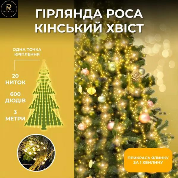 Гірлянда Кінський хвіст від USB 5 метра 1000 LED 20 ниток, жовтий G5857 фото